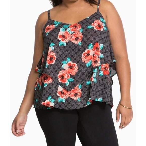 Torrid Double Layer Crisscross Cami Tank Blouse Floral Plus Sz 1 (1X) Multicolor - Picture 1 of 12
